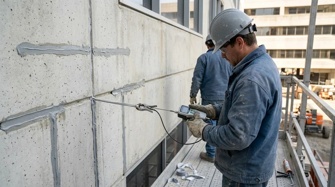 A test section installed and pull-tested before the full run, then spot tests during the work — Rockford, IL